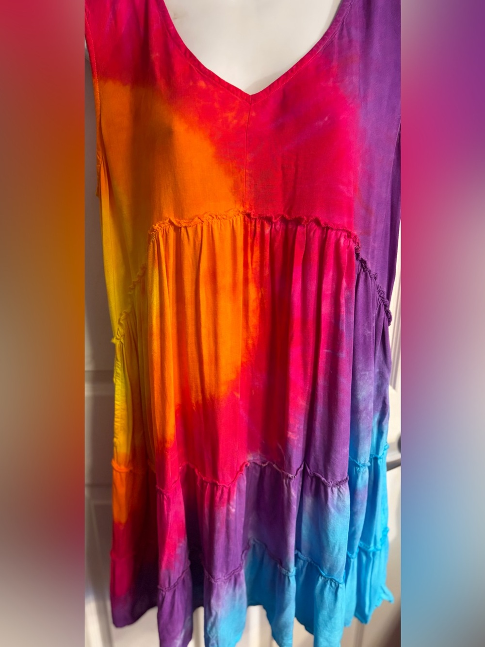 Vibrant Tie-Dye V-Neck Women's cover up.